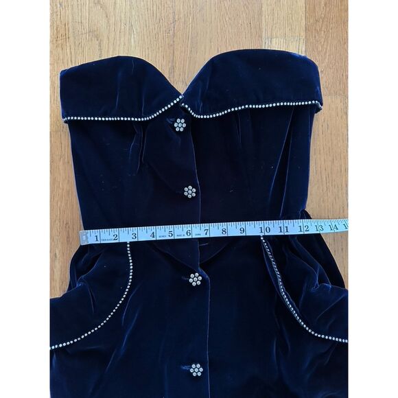 VINTAGE 80s Victor Costa Navy Velvet Crystal Trim Strapless Cocktail Dress Sz 6 - Picture 10 of 16